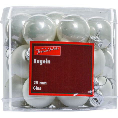 TrendLine Christbaumkugeln 24 Kugeln Ø 2,5 cm Glas Weiß Weihnachtskugeln (1/3)