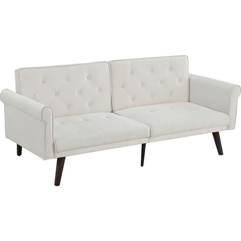 Sofá Cama 2 Plazas en Terciopelo, Respaldo Regulable 5 Posiciones, Cama Auxiliar, Beige 172 x 89 x 70 cm (1/5)