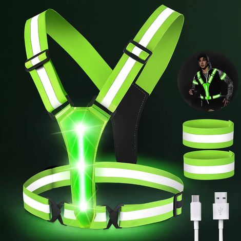 Chaleco reflectante para correr - Chaleco reflectante LED recargable para ciclismo con talla ajustable y 2 tiras reflectantes (1/4)