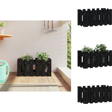 Jardinière avec design de clôture noir 60x30x30 cm pin massif - Jardinierre En Bois - Jardinière Extérieure - Pots De Fleurs - Décoration Extérieur - Bois Massif (1/5)