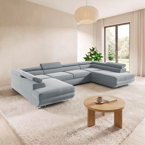 U-förmiges 5-Sitzer-Sofa mit Bettkasten Lyam Hellgrau (1/5)