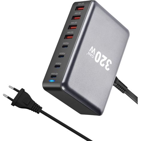 320 WChargeur de bureau 4A4Cnitrure de gallium8bouchePDChargeur multifonctionnelPDRecharge rapide(N131) (1/5)
