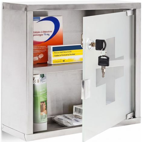 Armoire à Pharmacie Porte en Verre Rangement H x l x P: 30 x 30 12 cm Remèdes Moderne Salle Bain, Gris (1/5)