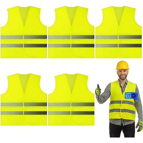 5PCS Gilet Jaune Fluorescent Réfléchissant, Gilet de Sécurité Unisexe, pour Conducteurs, Cyclistes, Vélos, Voitures, Moto, Travail BTP et Running (1/5)