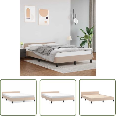 The Living Store Bettgestell mit Kopfteil ohne Matratze Cappuccino 140x190 cm - Bettsofa - Kopfteil - Kunstlederbett - Doppelbett - Boxspringbetten (1/5)