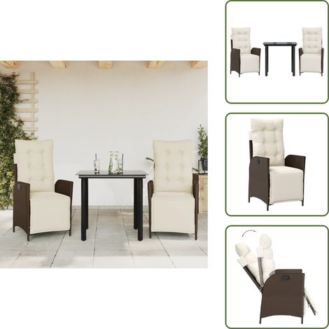 The Living Store Ensemble à manger de jardin 3 pcs et coussins marron poly rotin - Chaise de jardin (1/5)