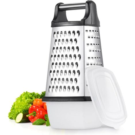 Raspador De Cocina - Acero Inoxidable 430 - 4 Funciones Rallado Corte Laminado Y Pelado - Con Recipiente Recolector - Para Queso Verduras Jengibre Ajo Y Chocolate - Unidad (1/5)