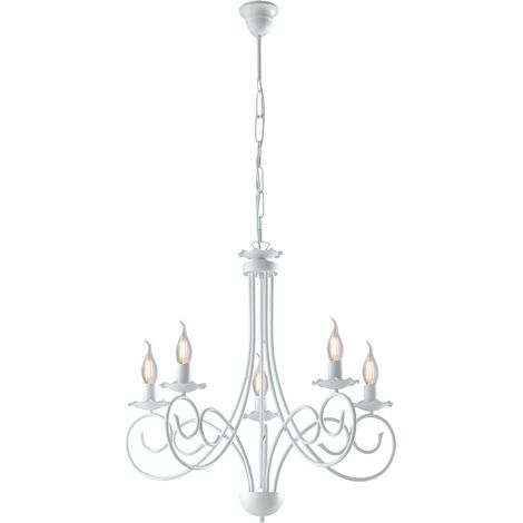Lampadario Provenzale Candelabro Alma 5 Luci Ferro Battuto Bianco Shabby (1/3)