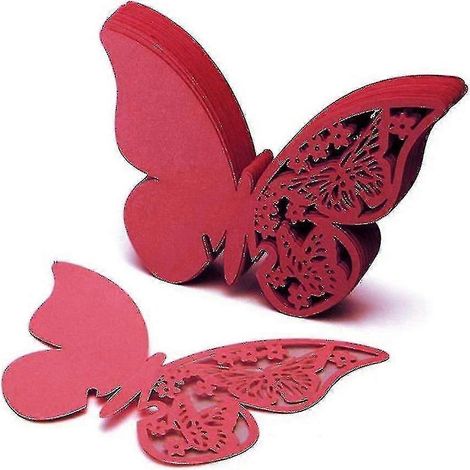 50 marque-places en papier découpé avec précision en forme de papillon pour verres à vin -z-Red
