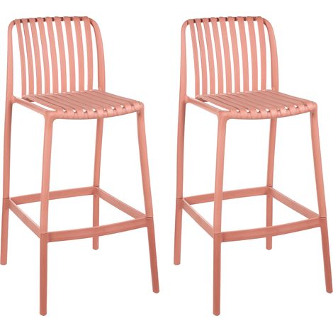 Conjunto de 2 sillas de bar apilables para interior y exterior asiento de plástico moderno diseño sin reposabrazos rojo claro Ariccia (1/5)