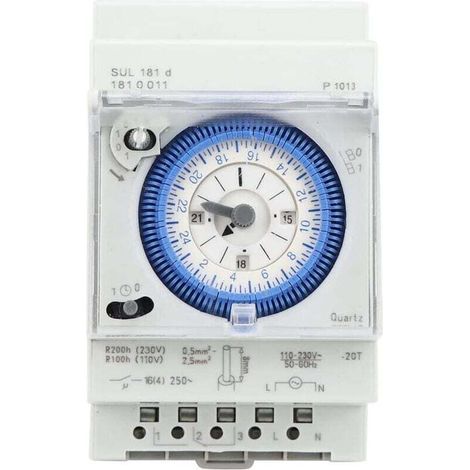 Interruptor horario mecánico bidireccional de 24 horas con carril DIN y reserva de potencia SUL 181d 110-230 V (1/4)