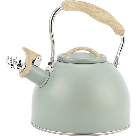 Whistling Kettle, 3L Induction Whistling Kettle, Retro Teapot with Whistle, Vintage Stainless Steel, with Anti-Scald Wooden Handle, for Tea, Coffee (1/5)