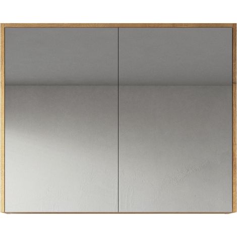Meuble a miroir Cuba 90 x 72 cm Chene - Miroir armoire miroir salle de bains verre armoire de rangement (1/4)