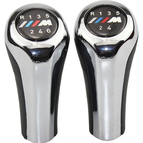 Conçu pour les BMW à boîte de vitesses manuelle, ce pommeau de levier de vitesses arbore une finition électroplaquée brillante et un profil conique à 6 rapports. Il présente un aspect métallique. (1/4)