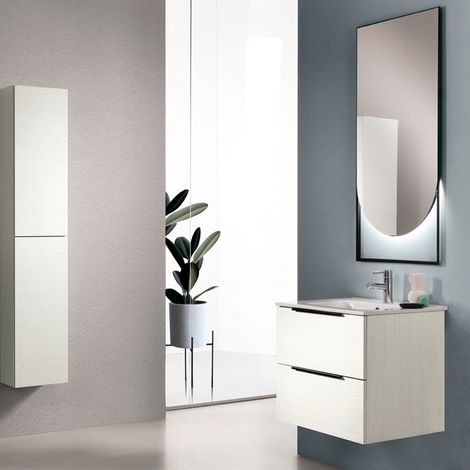 Mobile bagno sospeso 60 cm con specchio luce LED BALI Bianco Nordico (1/5)