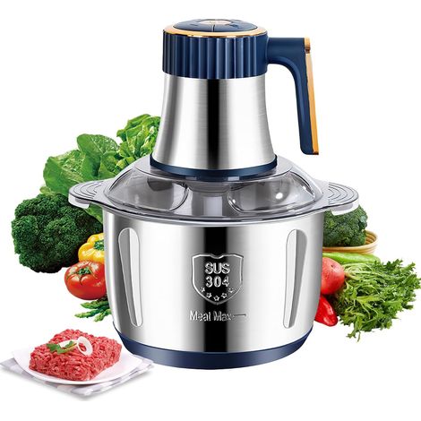 Hachoir Électrique 5L en Acier Inoxydable, Hachoir à Viande 500W avec 6 Lames, 5 Vitesses Réglables, Mixeur Multifonction pour Viande, Légumes, Noix et Aliments Bébé, Facile à Nettoyer (Bleu) (1/5)