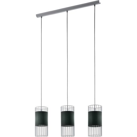 Lampe à suspension textile salon suspension lampe salle à manger suspension avec 3 lampes, abat-jour design cage, 3x E27, LxH 74x110 (1/3)