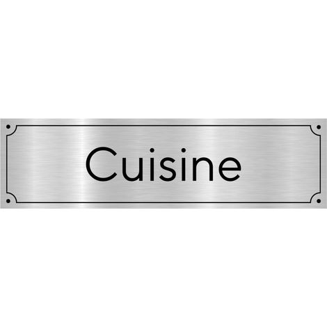 Plaque de porte gravée pour Cuisine en pvc aspect argent brossé ou or brossé .- Plaque aluminium brossé - (1/5)
