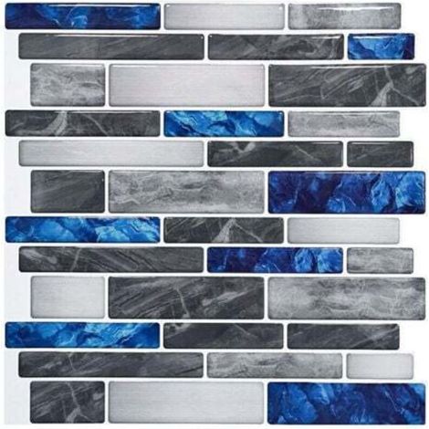 Papier Peint Carrelage Autocollant Gemmes bleu profond 30 x 30 cm Style Mosaïque Sticker Mural Film Décoratif Imperméable pour Carreaux de Mur de Salle de Bains et de Cuisine