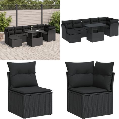 vidaXL Salon de jardin 8 pcs avec coussins noir résine tressée (1/5)