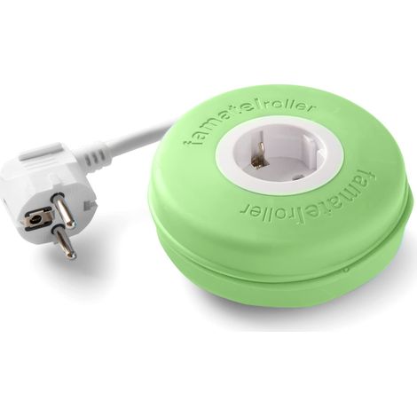FAMATEL – Roller  Arrotolabile con 1 presa  2 metri  Con materiale siliconico  Protezione per bambini  Con elevata flessibilità e resistenza  Verde (1/5)
