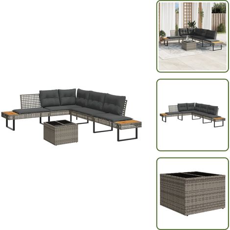 2-tlg. Garten-Sofagarnitur mit Kissen Grau Poly Rattan Glas - Garten Sofagarnitur - Garten Sofagarnituren - Outdoor Sofagarnitur - Sofagarnitur Terrasse (1/5)