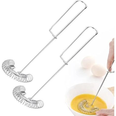 2 piezas, Batidor espiral, Batidor manual, Batidor espiral de acero inoxidable, 20,5 cm, Batidor plano, Batidor, huevos, crema y leche, Plateado (1/5)