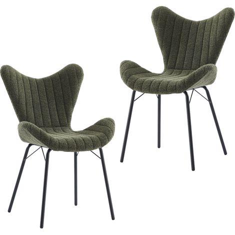 Dining Chairs 2Pcs in Chenille Fabric Modern Kitchen Chairs with Stylish Designed Backrest for Living Room Restaurant Cafe, Green, Wahson