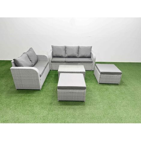 Fimous 7 Seater PE Rattan Wicker Garden Furniture Patio Conservatory Sofa Set with Rectangular Coffee Table 3 Seater Sofa Love Sofa 2 Big Footstool (1/4)