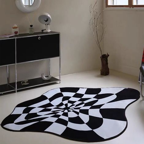 Tapis de sol en velours cristal style nordique pour canapé ou balcon, tapis minimaliste et original pour salon ou chambre, tapis de chevet créatif et irrégulier, 100 x 100 cm (1/5)
