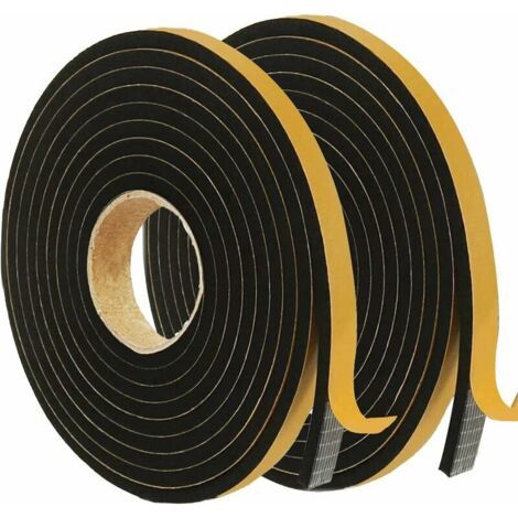 QORVA-2 Rouleaux Joint Adhésif pour Porte Fenêtre,12 mm (l)X3 mm (H),Joint Isolation en Mousse Caoutchouc,Multi-fonction,Calfeutrage,Coupe vent,Anti-froid Antichoc,Protéger Poignée,5m/Rouleau(Noir)