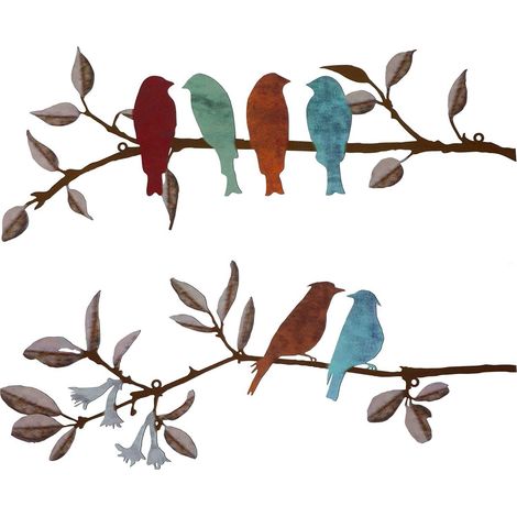 Décoration murale en métal oiseaux sur branche, art mural arbre noir, panneau suspendu jardin, décoration intérieure maison, stickers muraux, cadeau Noël Halloween, fer forgé, 3 pièces (1/5)