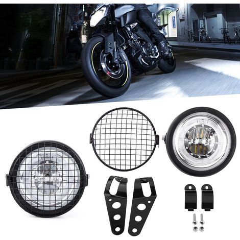 Phare avant LED 6,5 pouces pour moto avec grille et support latéral, cache inclus pour café racer (1/5)