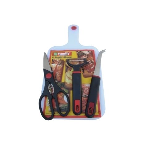 Set Tagliere in pvc e tre accessori per la cucina coltello/pelapatate/forbici