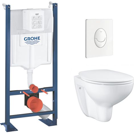 Grohe Pack WC Rapid SL autoportant + cuvette Bau Ceramic sans bride + plaque Skate Air blanche (ProjectBau-3) (1/5)