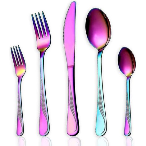 Ensemble de 5 couverts irisés, couverts colorés en acier inoxydable (1/5)