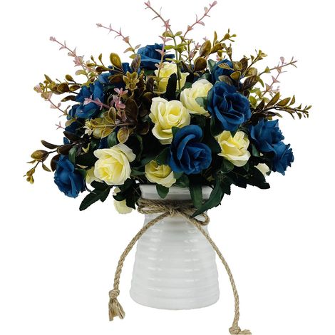 Fleurs artificielles avec Vase - Arrangements Floraux artificiels pour décoration de Table, centres de Table pour Salle à Manger - Bleu Marine (1/3)