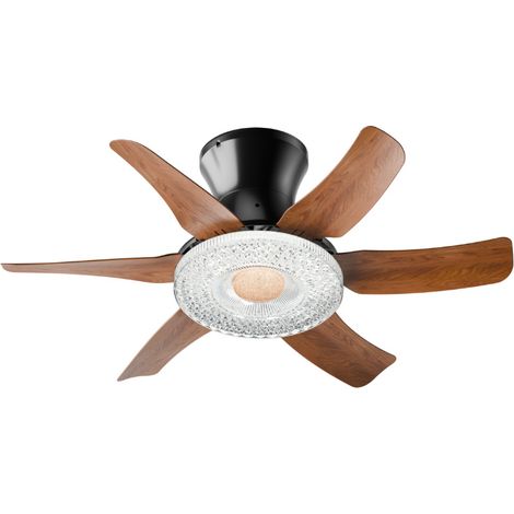 Ventilateur plafonnier LED 68,5 cm avec télécommande, 6 vitesses, Éclairage cristal, lumière blanc chaud/neutre/froid, minuterie, modèle encastréNoyer noir (1/5)