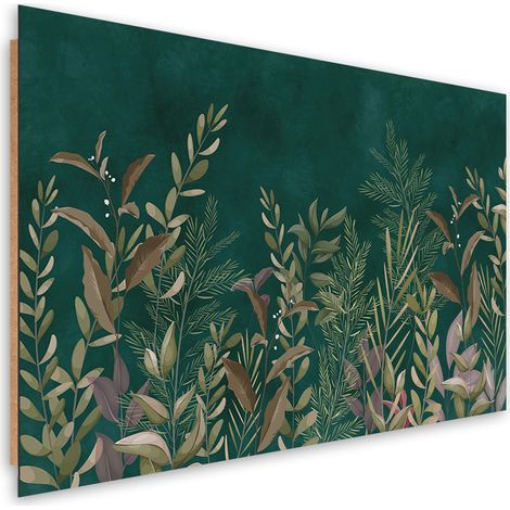 Quadro deco panel, Foglie su uno sfondo verde - 90x60 (1/5)