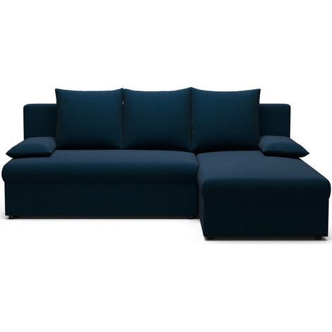Canapé d'angle Bleu nuit 3 places compact avec coffre 206x90x146cm GINA (1/5)