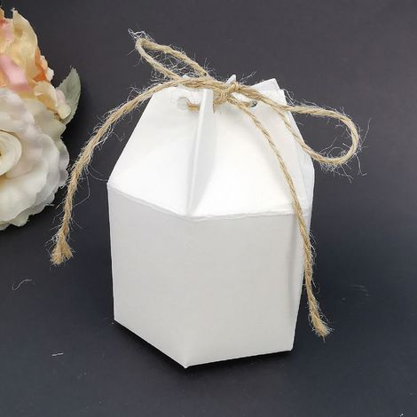 50 sechseckige Bonbonschachteln, elegante weiße Geschenkverpackung aus Papier, ideal für Hochzeiten, Geburtstage und Babypartys. (1/5)