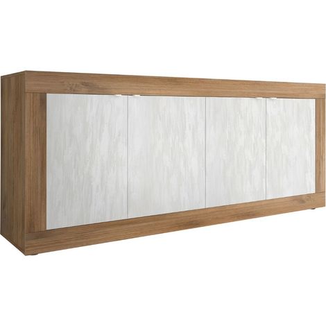 Buffet 4 portes aspect bois finition Mercure façades blanc texturées - OTELLO (1/5)