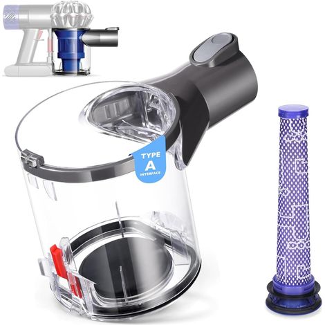 Poubelle Collecteur Réservoir + Filtre pour Dyson V6 Bac à Poussière Pièces Détachées DC58 DC59 DC62 DC74 Accessoires Aspirateur Dustbin 965660-01 Type A Remplacement Durable