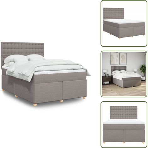 The Living Store Giroletto a Molle con Materasso Tortora 160x200 cm in Tessuto - Materasso a molle insacchettate