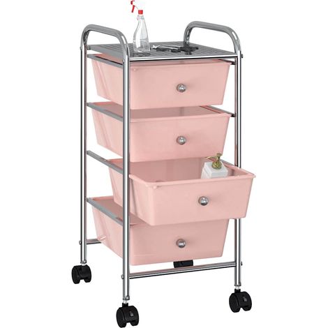 vidaXL 4-Drawer Mobile Storage Trolley Pink Plastic (1/5)