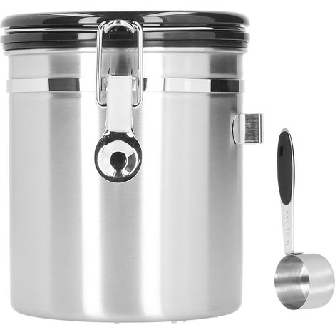 Boîte de Stockage Hermétique 1.5L pour Café et Thé en Acier Inoxydable 304 avec Exhausteur et Cuillère — Pour Café en Grain, Aliments Secs (1 Jar + 1 Spoon) (1/5)