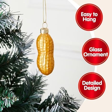 JOIEDOMI Grandes décorations de Noël, décorations de sapin de Noël en verre soufflé en forme de cacahuète, ornements de Noël à suspendre, décorations de Noël extérieures, articles de cuisine intérieur (1/4)