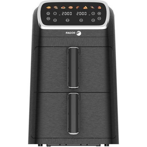 Fagor – Friteuse sans huile FG7503 – Capacité 8 L – Double cuves 4 L – 8 programmes automatiques – 2600 W pour cuisson rapide
