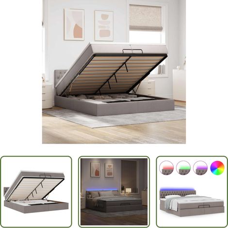 vidaXL LED-Beleuchtung - Ottoman-Bett mit Matratzen & LEDs Taupe 200x200 cm Stoff (1/5)