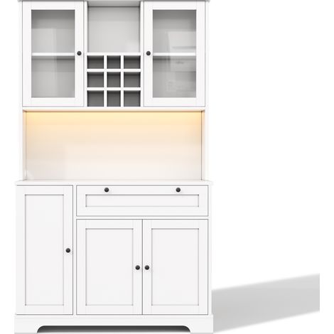 Aparador alto de cocina blanco MDF 180 x 105 x 40 cm con LED y enchufes (1/5)